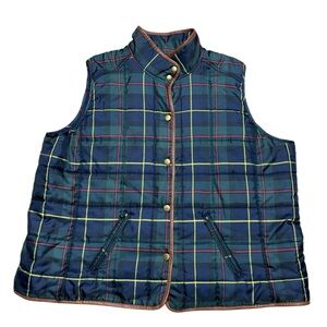 Ralph Lauren, Quilted Puff Leather Trim Plaid Vest